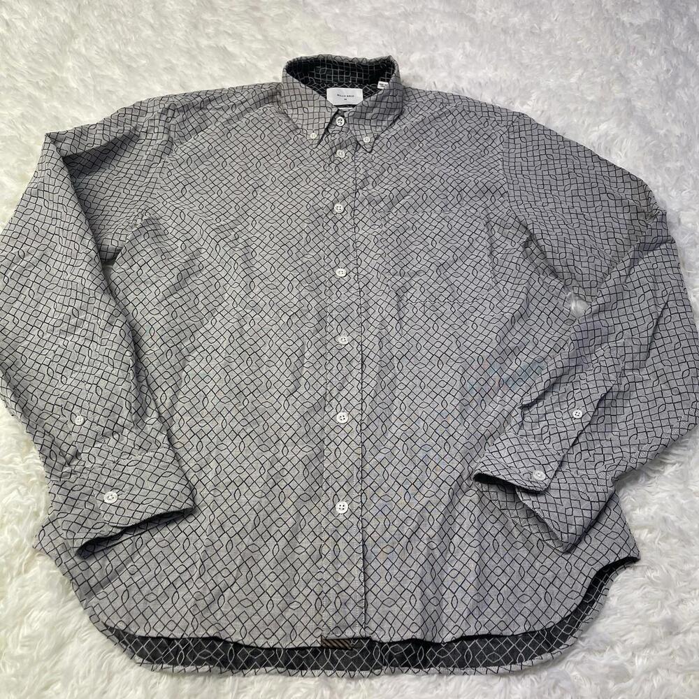 Billy Reid Shirt Mens M Gray Standard Cut Geometric Print Long Sleeve Italy